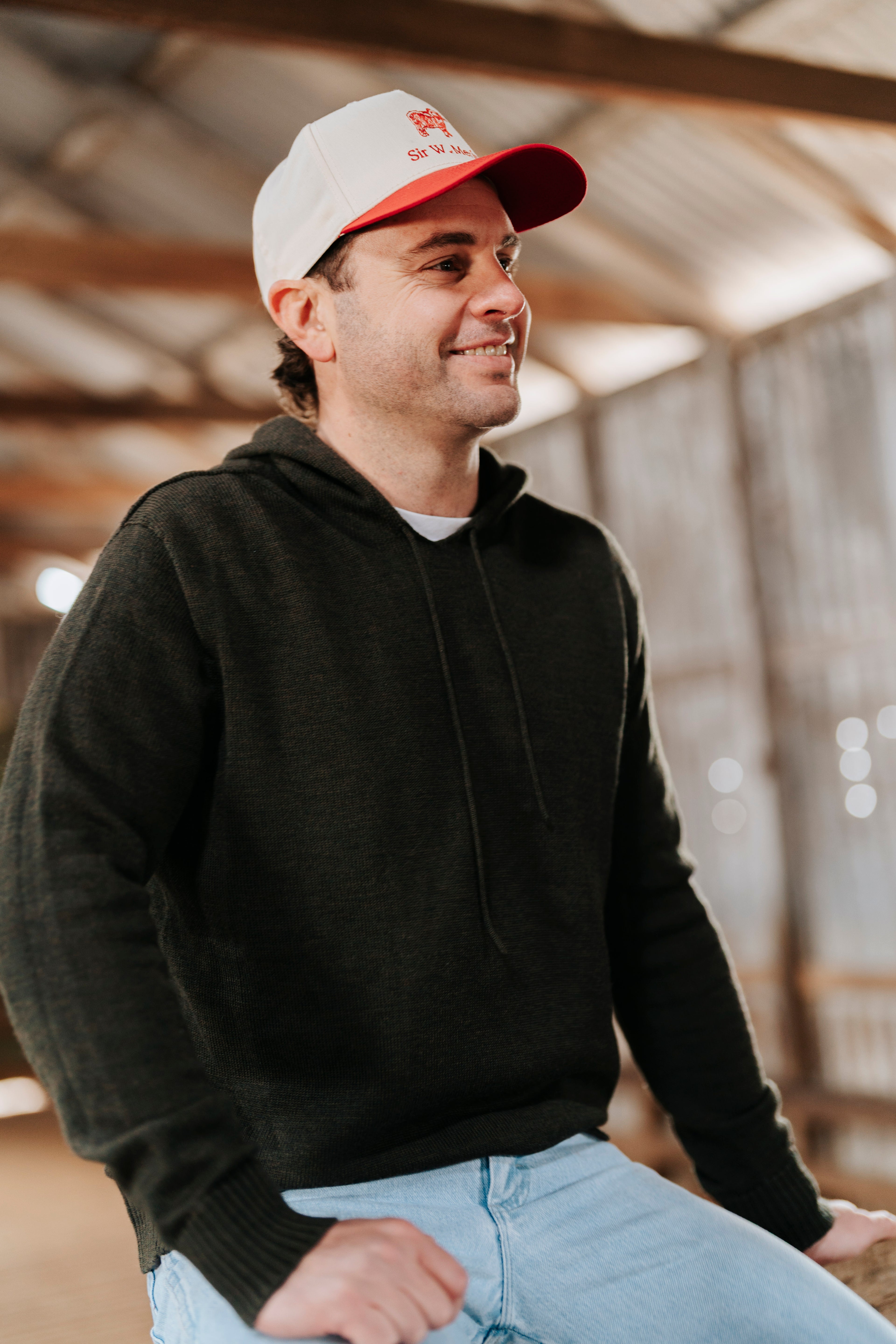 Man wearing Dark Green Merino Wool Hoodie