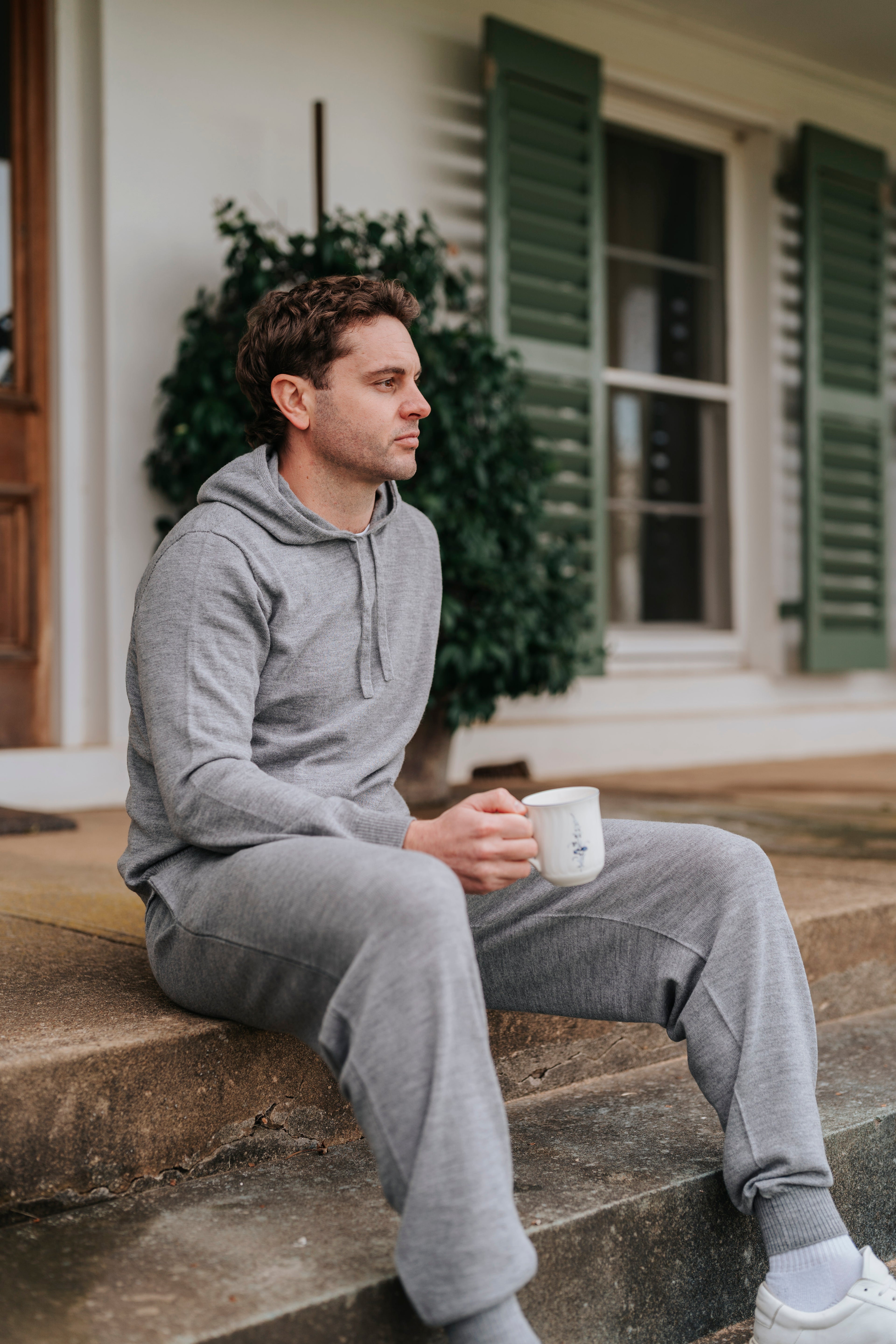 Man wearing Grey Merino wool Sweatpants