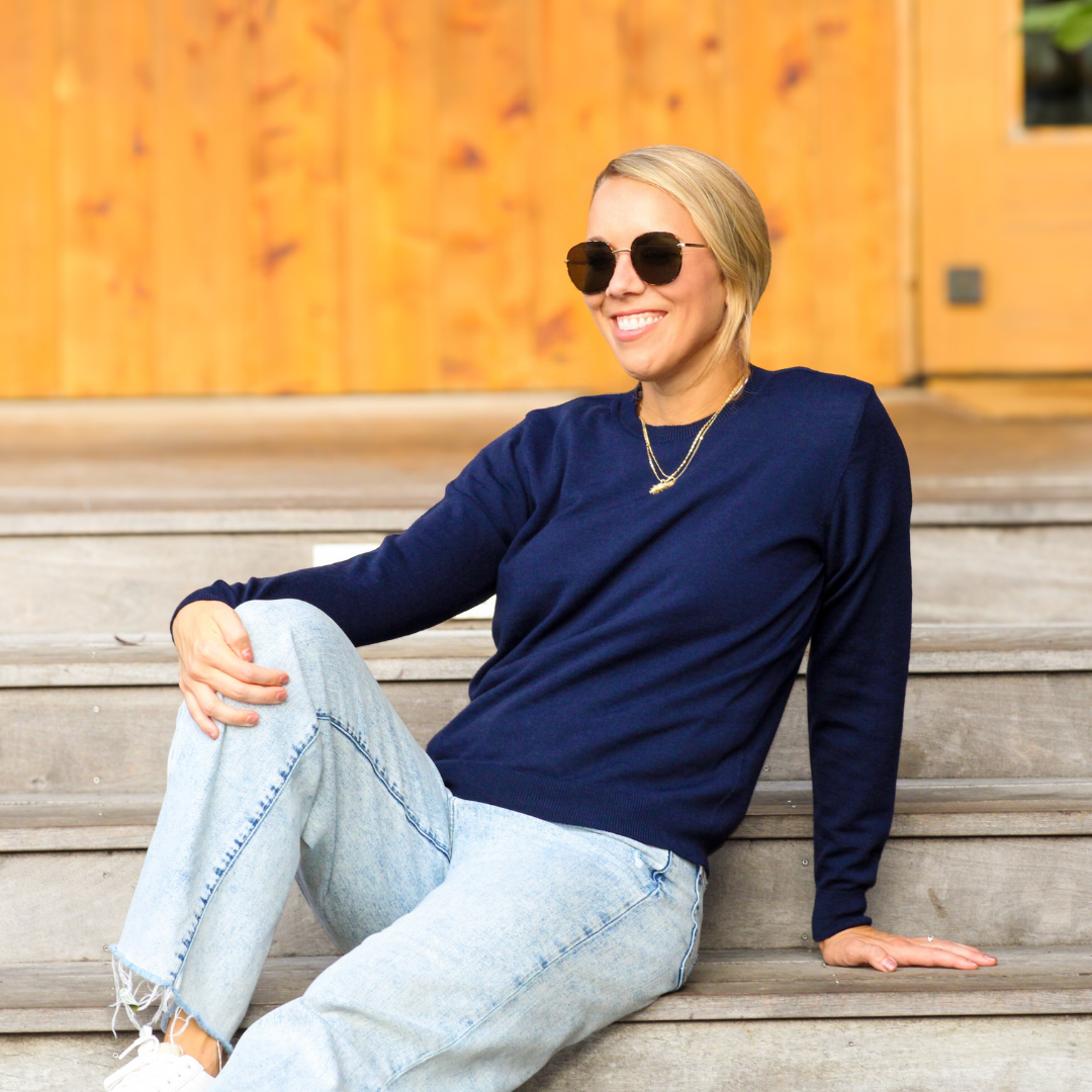 Women's Merino Crew Neck Sweater- Navy