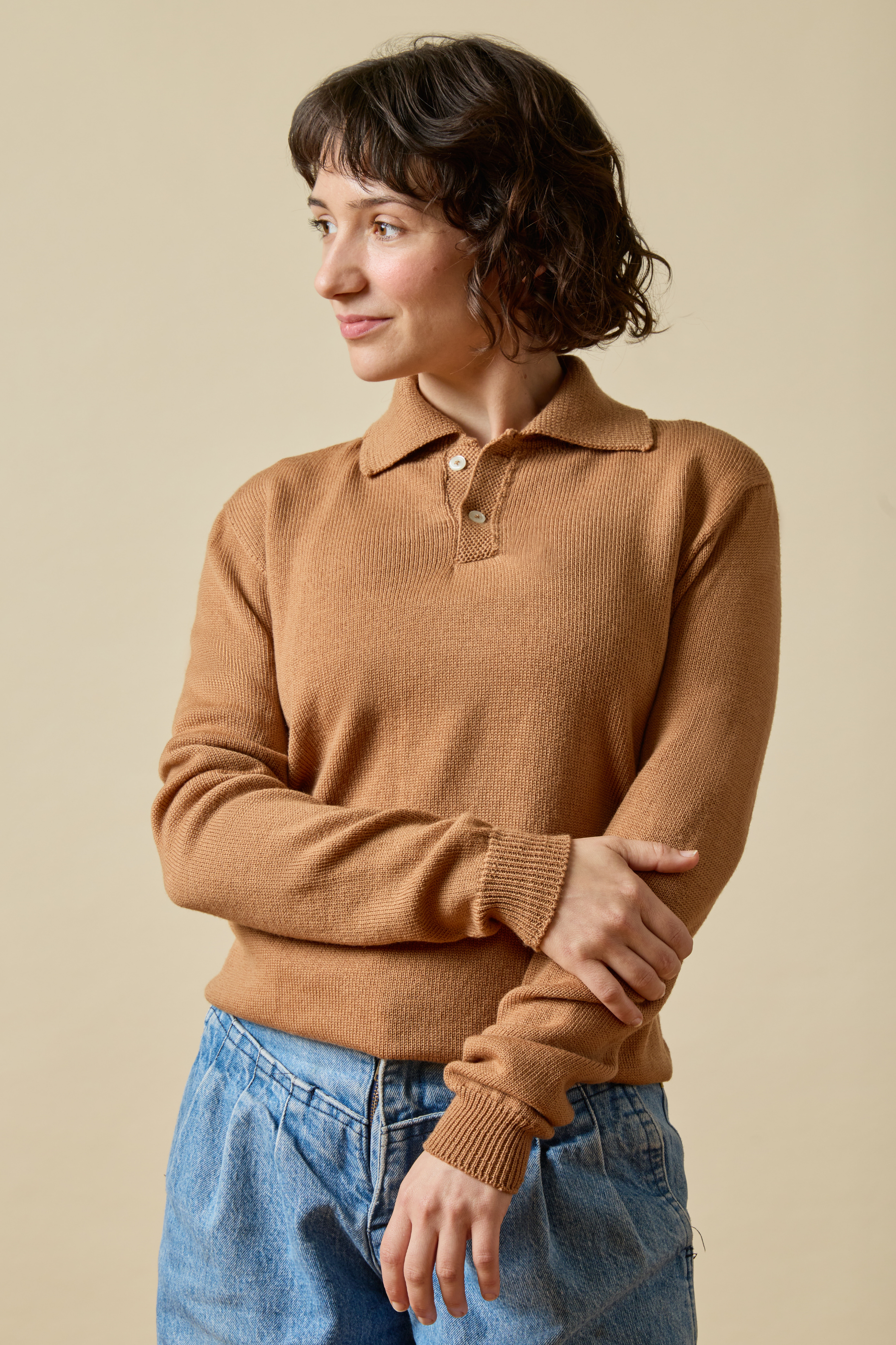 Merino Polo Sweater- Buck Brown