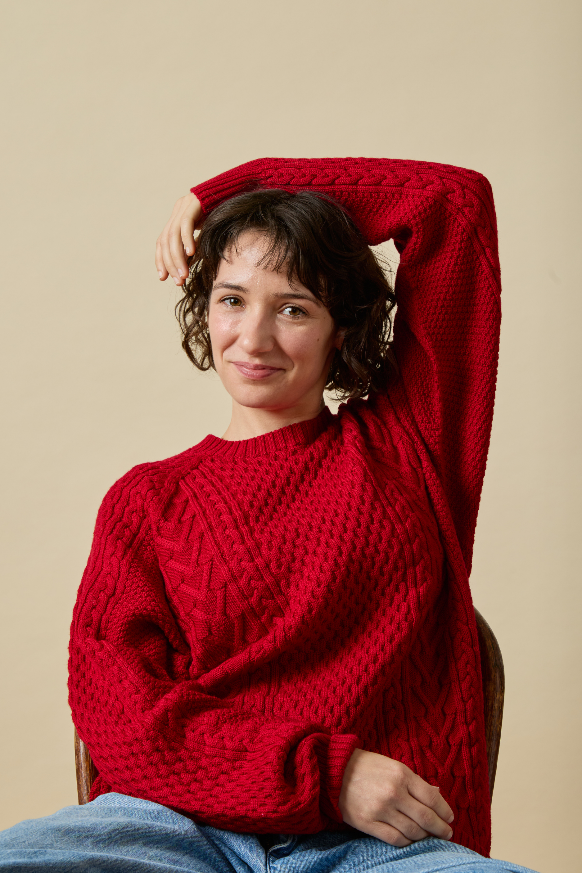 Merino Chunky Cable-knit Sweater- Red