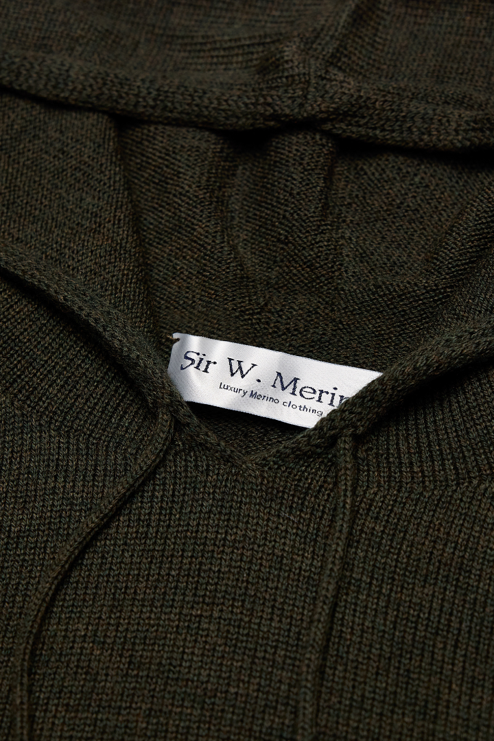 Dark Green Merino Wool Hoodie