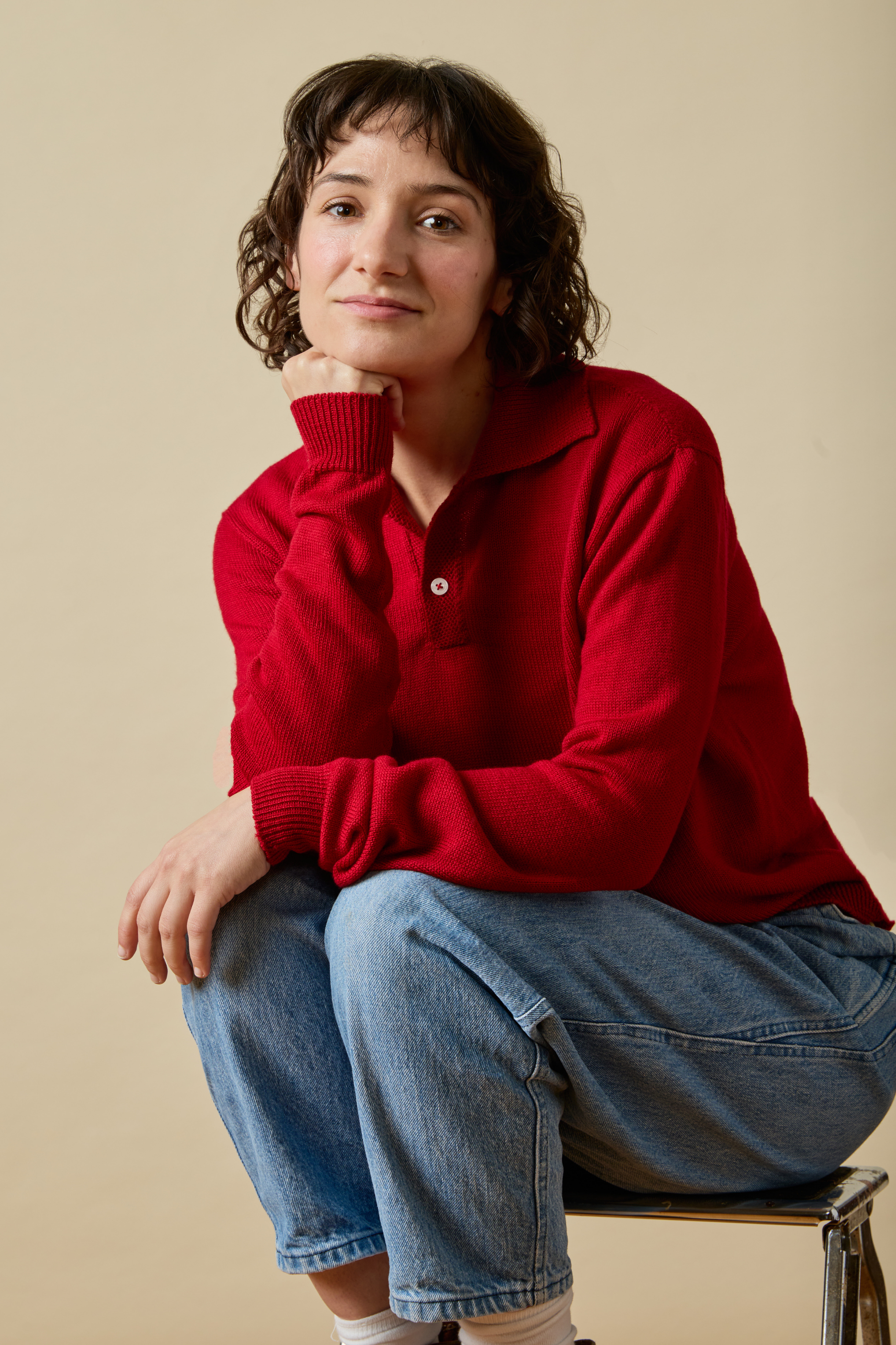 Merino Polo Sweater- Red