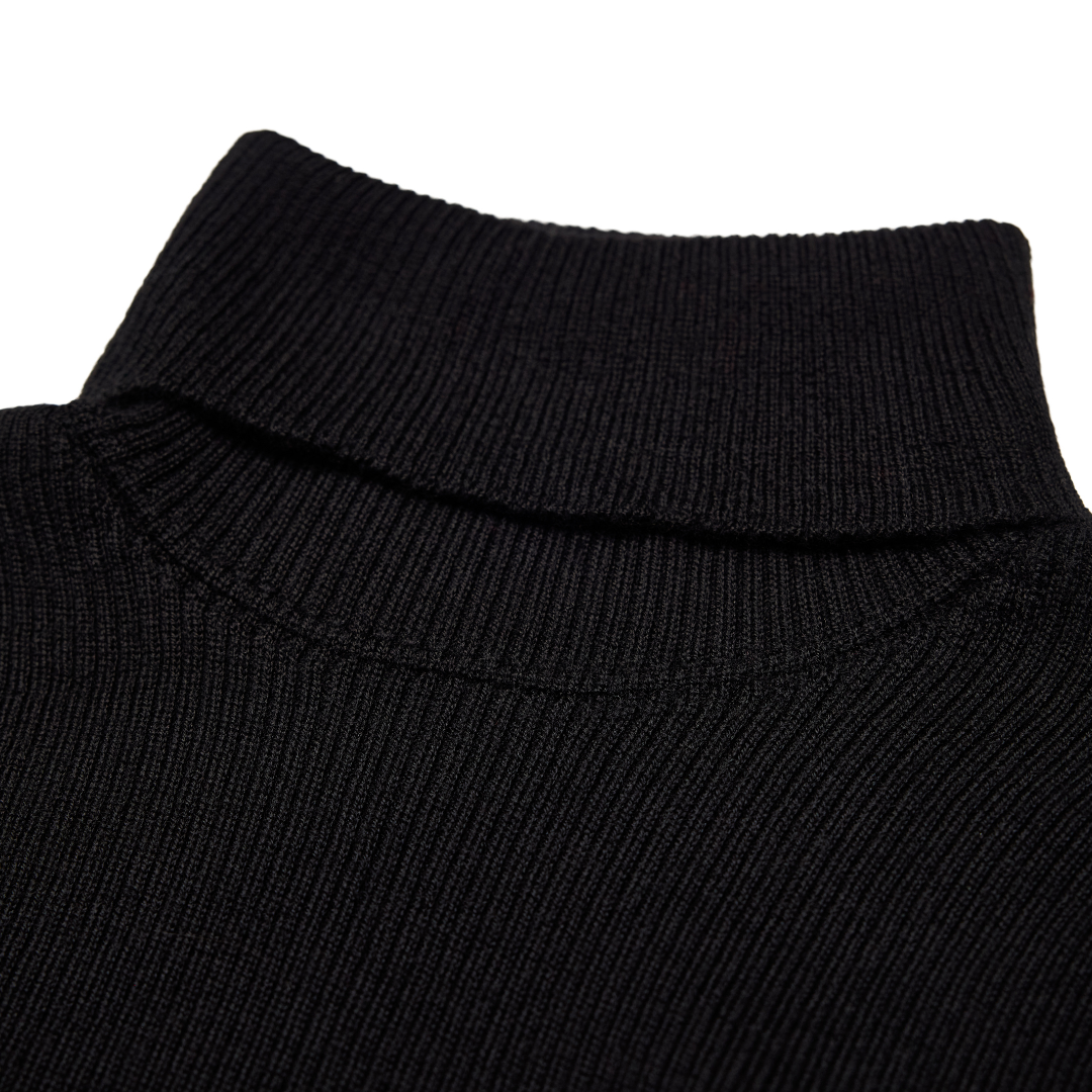 Merino Wool Turtleneck Sweater- Black