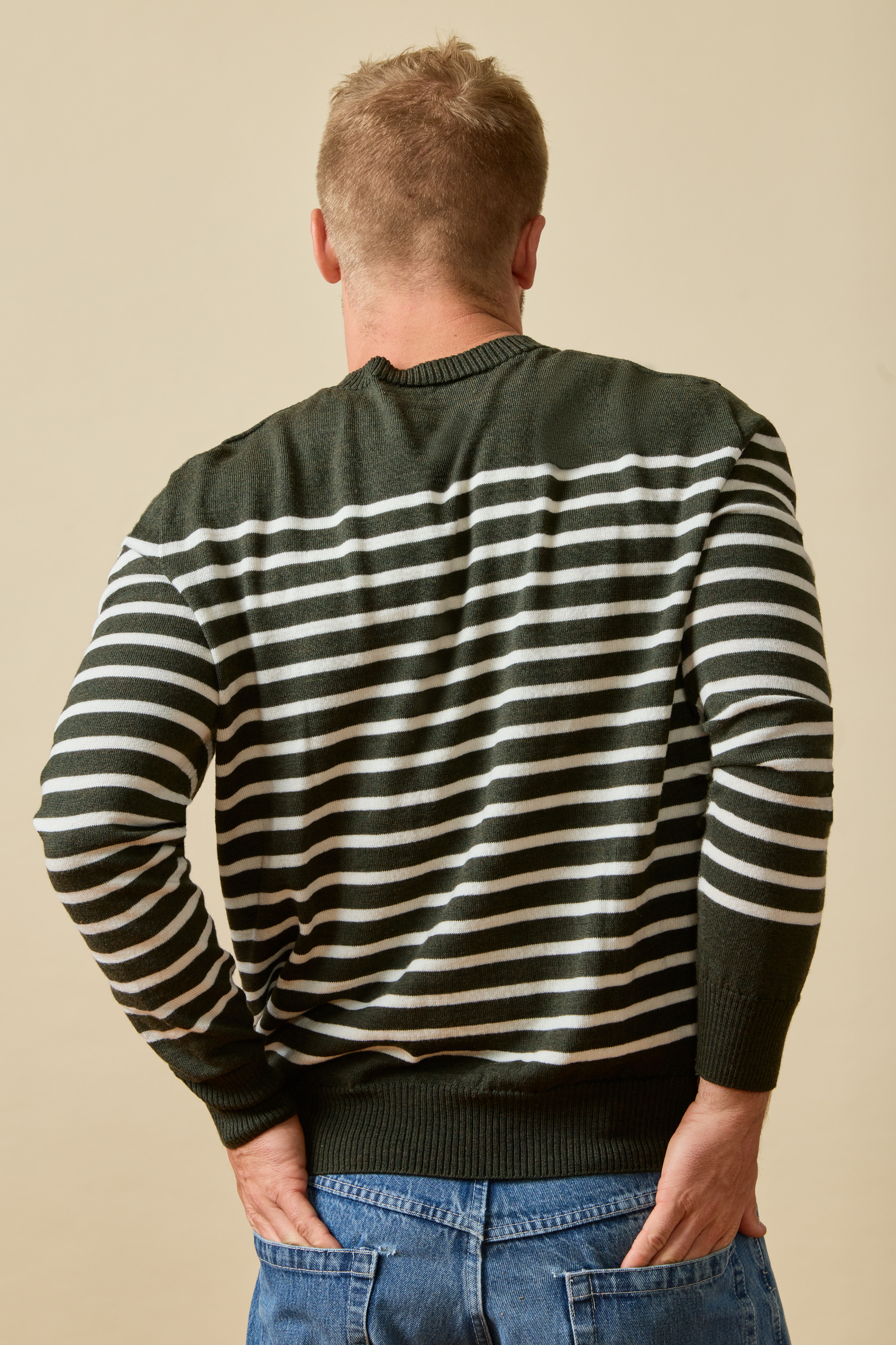 Merino Nautical Stripe Sweater- Dark Green & White