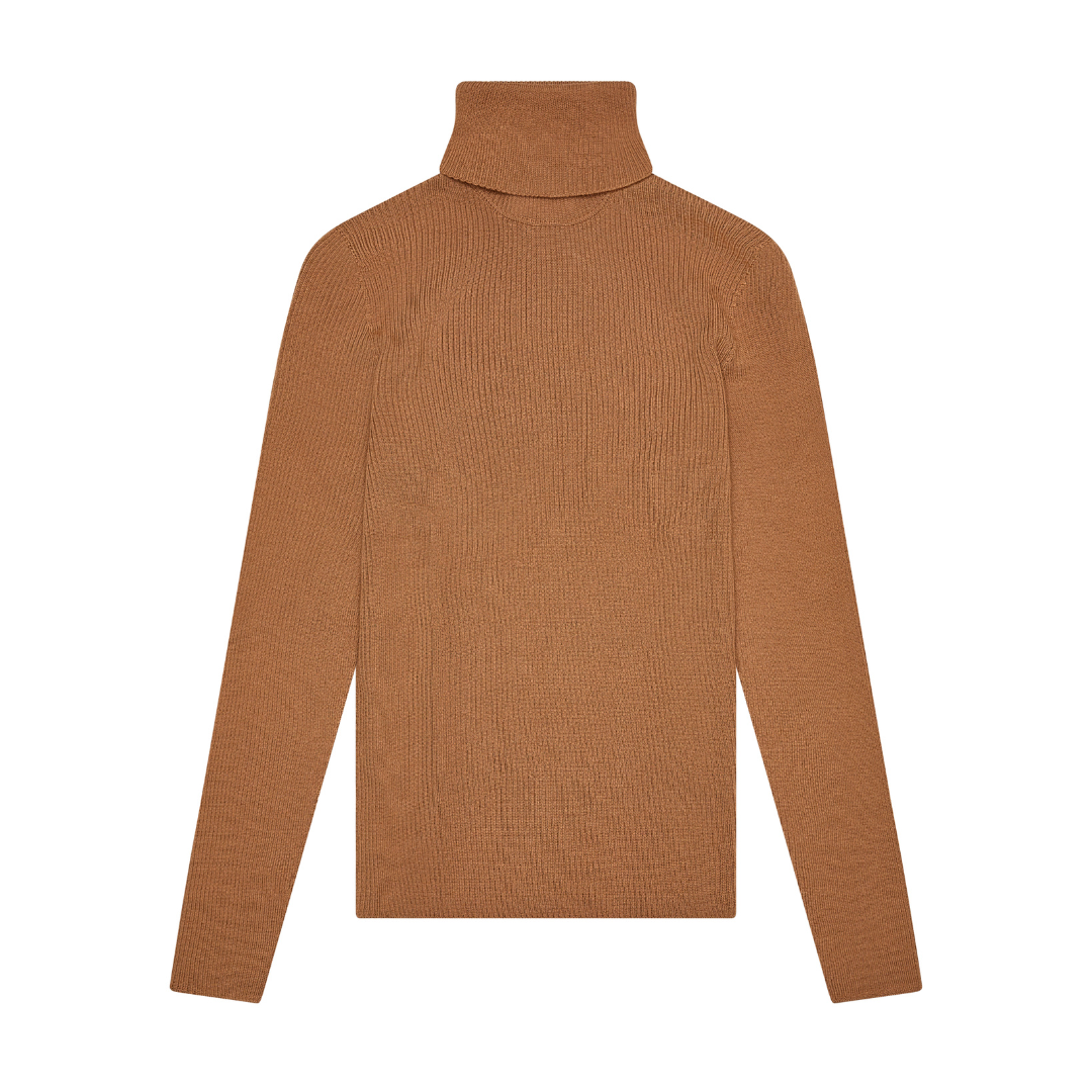 Merino Wool Turtleneck Sweater- Buck Brown