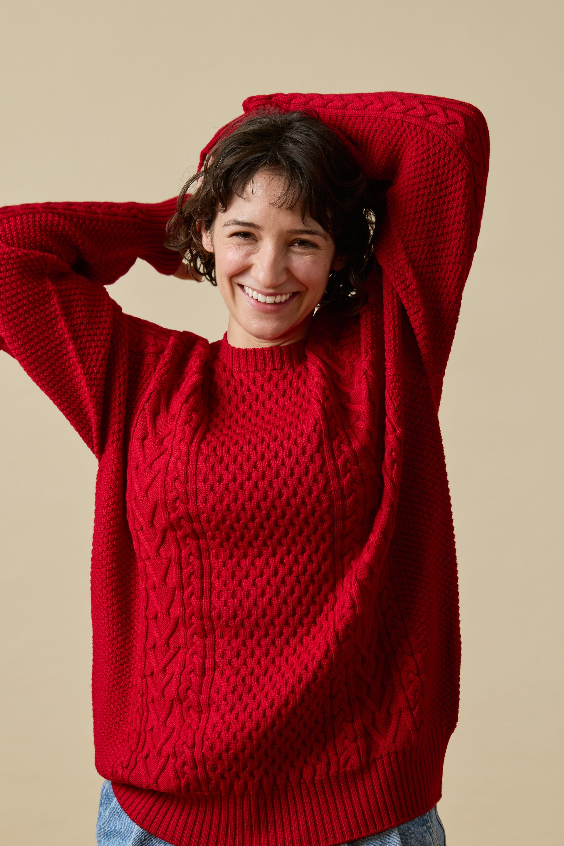 Merino Chunky Cable-knit Sweater- Red
