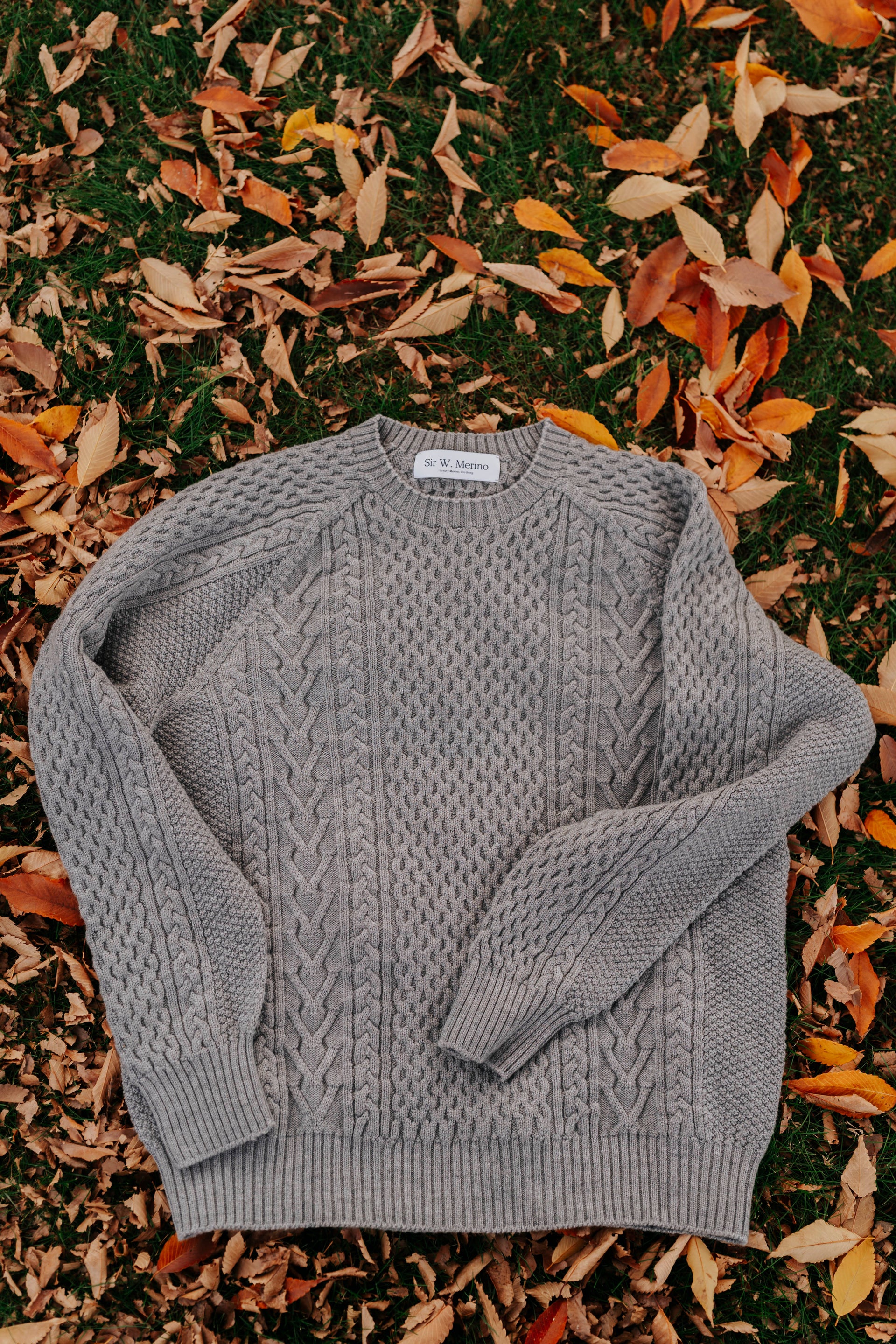 Merino Chunky Cable-knit Sweater- Grey