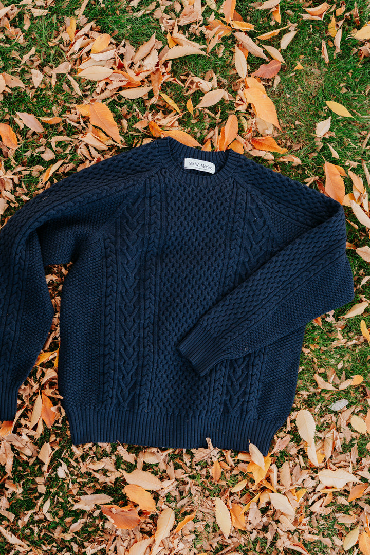 Navy Merino Cableknit Sweater