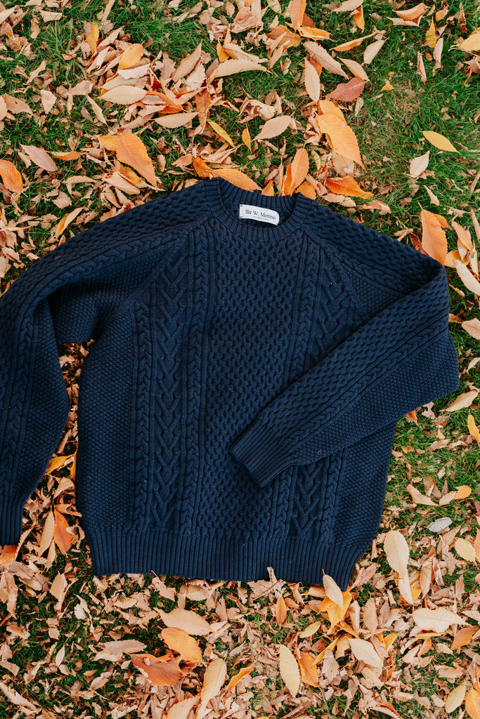 Navy Merino Cableknit Sweater