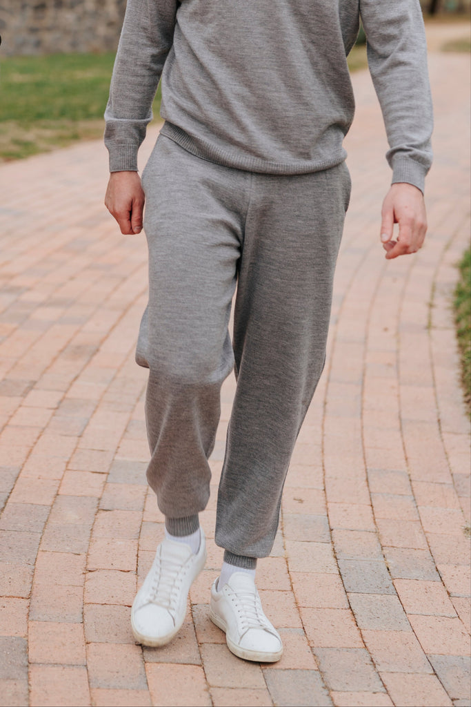 Man wearing Grey Merino wool Sweatpants 