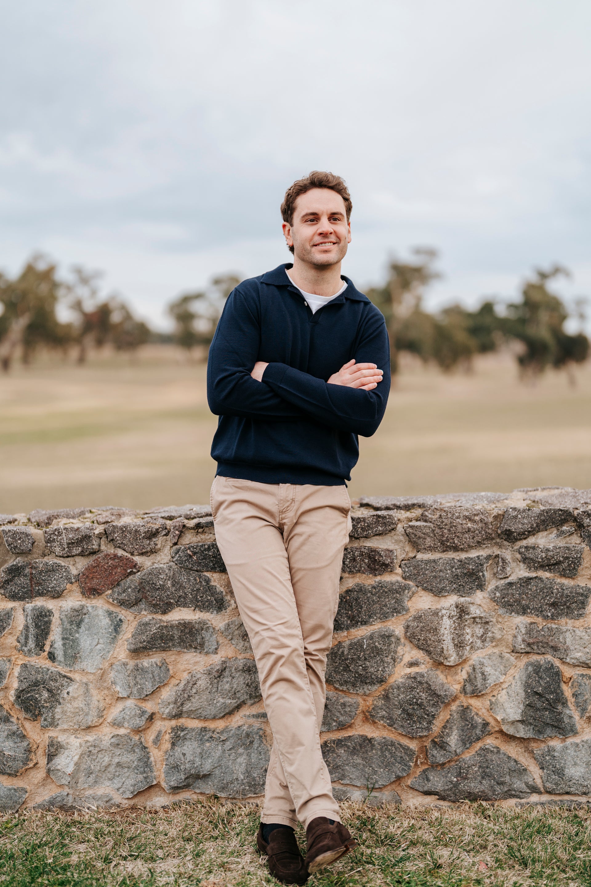 Merino Long Sleeve Polo- Navy