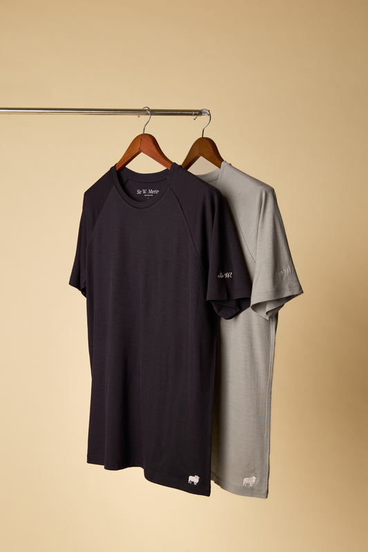 Black and shadow Sir W. Merino t-shirts on hangers 