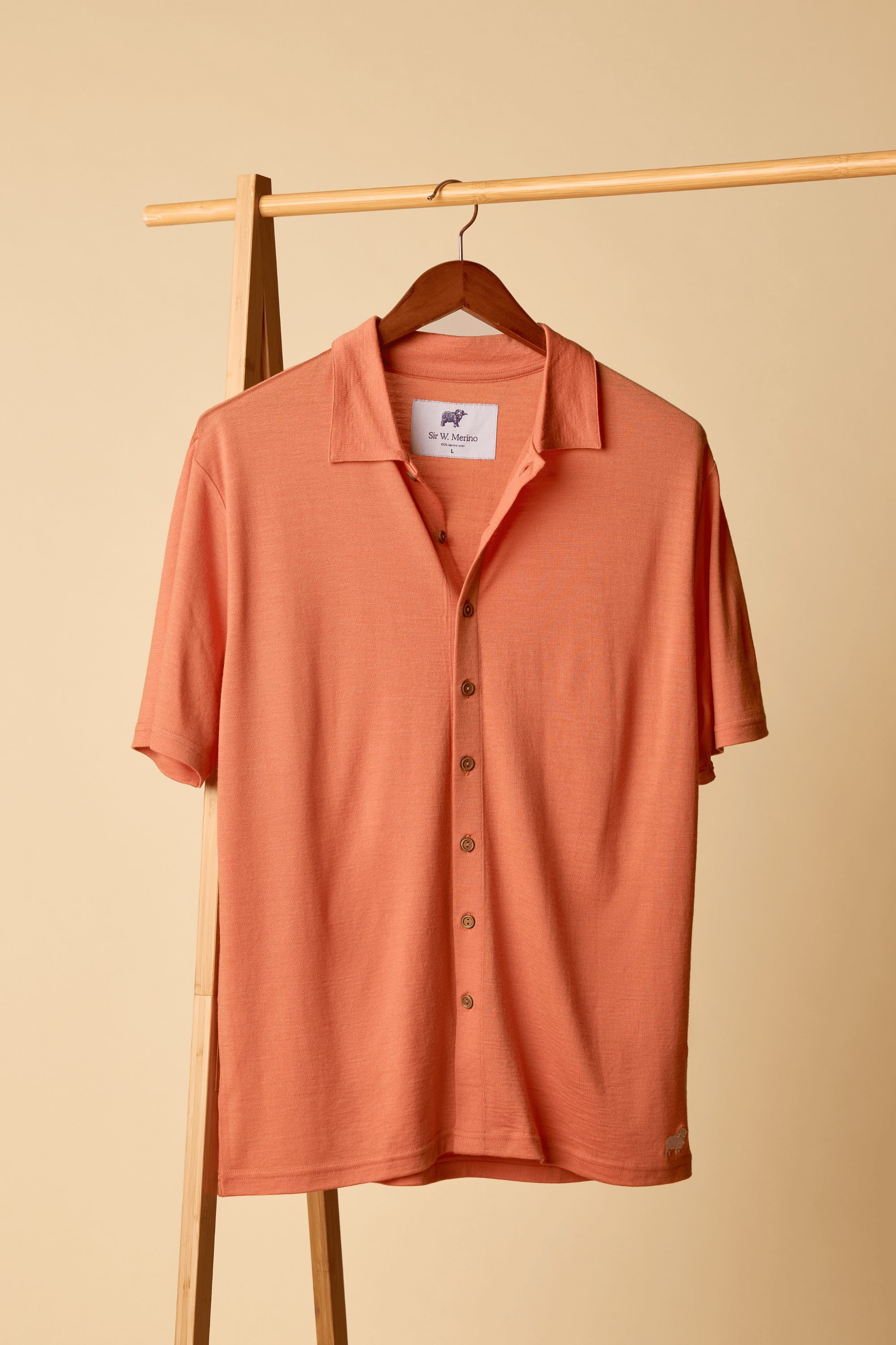 CSir W. Merino Bruce Caramel shirt on a hanger 
